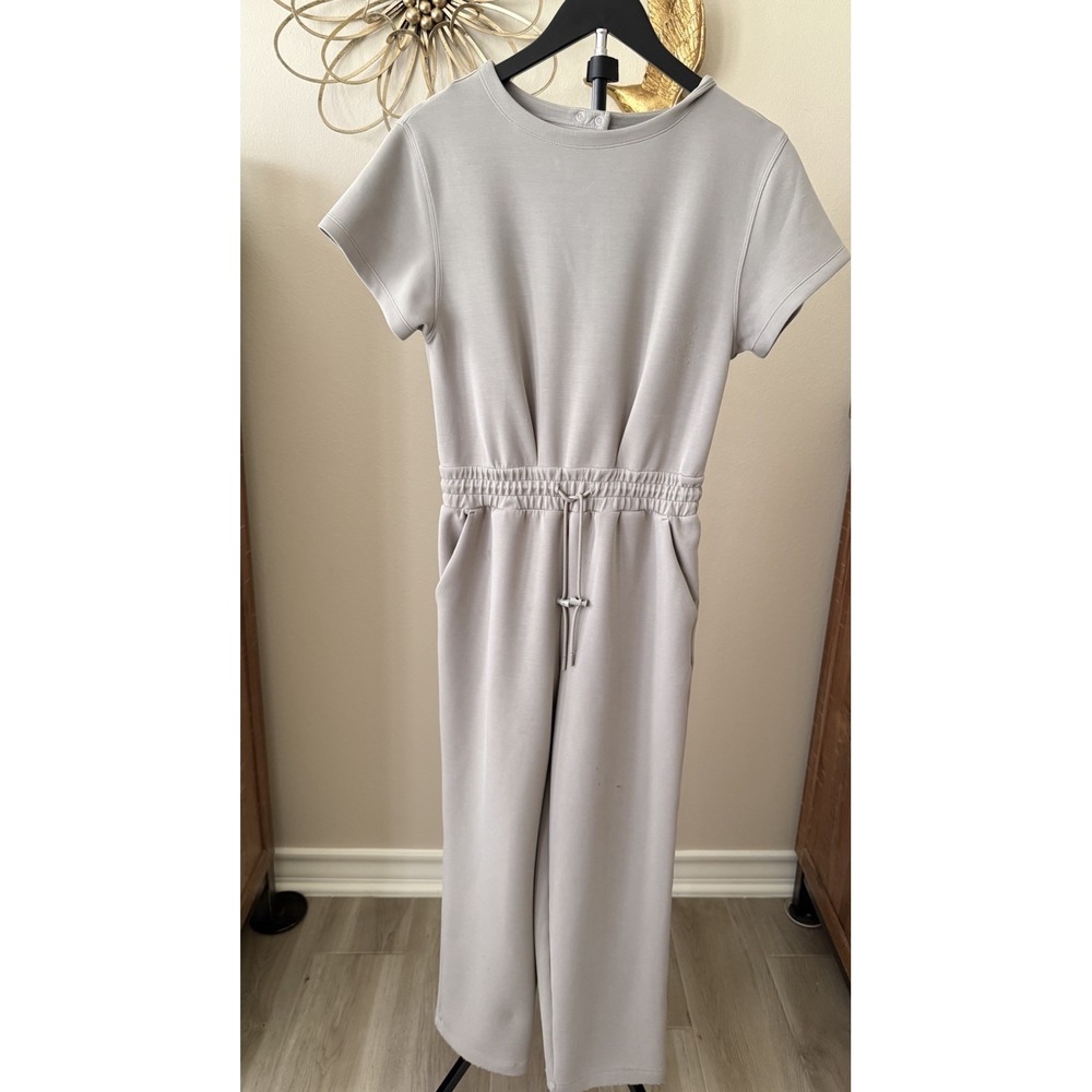 Zella Scuba Jumpsuit Womens Gray Short Sleeve Lounge Stretch Casual Size M L